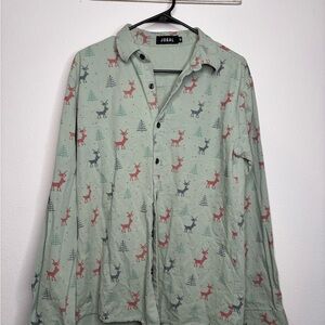 Jogal Men's Festive Deer Print Shirt - Light Green